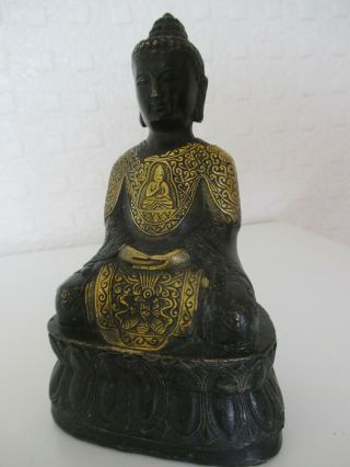 Signed Chinese Oriental Chased Gilt Bronze Figure Of Buddha - Deity