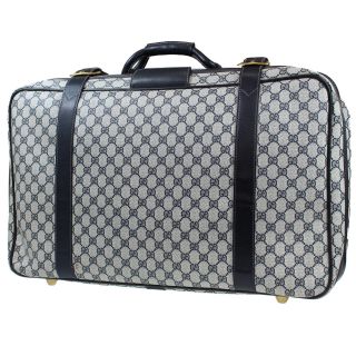 Gucci Gg Canvas Travel Hand Bag Blue Leather Vintage Authentic M526 Z