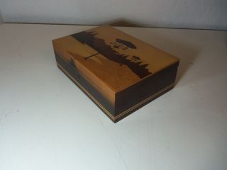 Vintage INLAID WOOD JEWELRY BOX Landscape Image SHAPE 6.  5 x 9.  5 Inches 5