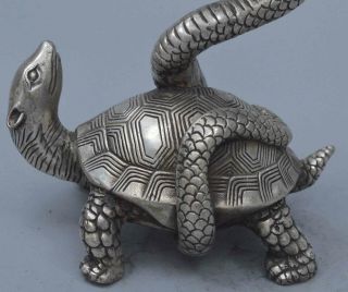 Collectable Art Old Handwork Miao Silver Carve Snake Wrap Around Tortoise Statue 6