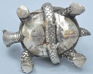 Collectable Art Old Handwork Miao Silver Carve Snake Wrap Around Tortoise Statue 7