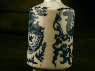 Fine 19thC Chinese Blue & White Porcelain Dragon/Phoenix Snuff Bottle Raa018 5