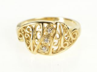 14k Diamond Inset Scroll Swirl Filigree Fashion Ring Size 6.  5 Yellow Gold 46