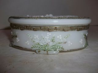 Antique Victorian Opaque Milk Glass Oval Trinket Vanity Dish Box Dithridge 1800s