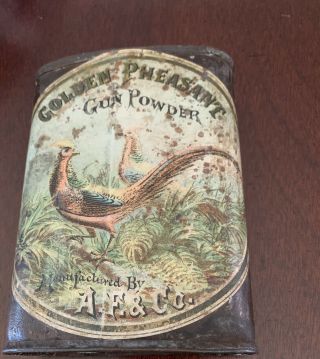 A F.  & Co Golden Pheasant Gunpowder Tin Vintage