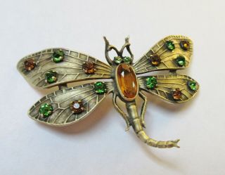 Antique Hatpin Large Dragonfly Topaz Glass Rhinestones 2