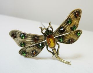Antique Hatpin Large Dragonfly Topaz Glass Rhinestones 5