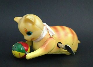 Vintage Alps Playful Cat With Ball Tin Litho Wind Up Toy Japan Vgc