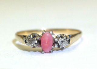 Sweet Antique Pink Conch Pearl And Diamond 18k Gold Ring Size 7