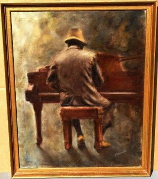 " Tinkling The Ivories " Vintage Signed Oil Painting Of Piano Player