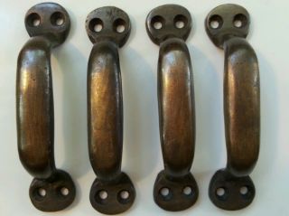 4 Solid Brass Antique Strong File Cabinet Trunk Handles,  Handcast 3 7/8 " Wide P2