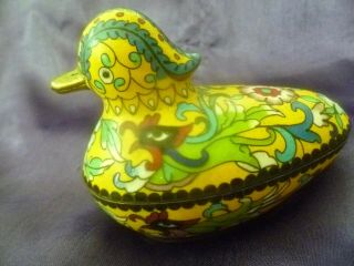 Qing Dynasty Chinese CloisonnÉ Yellow Enamel Duck Form Trinket Box