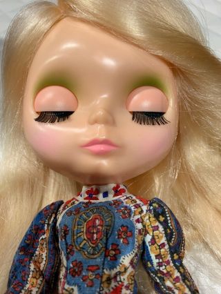 Vintage 1972 Kenner Blythe Doll Blonde Paisley Blue Dress Pink Blush Flaws