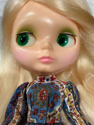 Vintage 1972 Kenner Blythe Doll Blonde Paisley Blue Dress Pink Blush Flaws 3