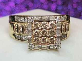 Estate Vintage 10k Gold Diamond Ring Cluster Designer Signed Kpj Champagne