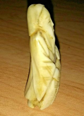 Antique 19th C Japanese Hand Carved Deer Antler Netsuke of Old Man 3.  5 cm high 3