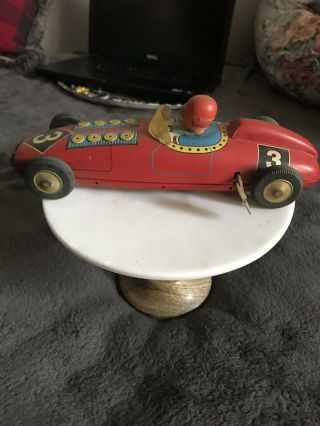 Vintage Childs Key Wind - Up Tin Toy Race Car/works/unbranded