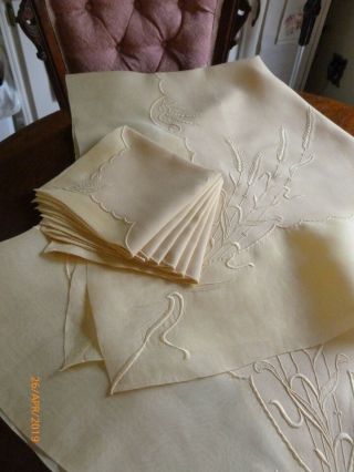 Vintage MARGHAB Tablecloth WHEAT 6 Napkins 7