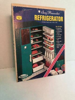 Vintage Topper Toys Suzy Homemaker Toy Refrigerator With Box Bottles