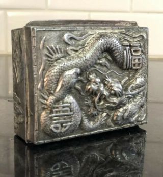 Vintage 1940s 50s Japanese Silver Plate Box W/ Dragon Estate Find Repousse As
