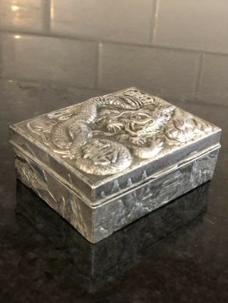 Vintage 1940s 50s JAPANESE Silver Plate Box W/ Dragon ESTATE FIND repousse AS 2
