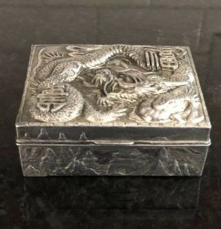 Vintage 1940s 50s JAPANESE Silver Plate Box W/ Dragon ESTATE FIND repousse AS 4