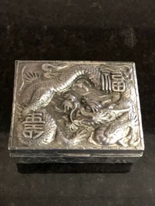 Vintage 1940s 50s JAPANESE Silver Plate Box W/ Dragon ESTATE FIND repousse AS 8