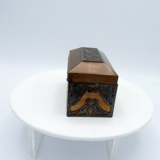 Antique Arts & Crafts Style Copper Chest Trinket Box w/metal design overlay,  NR 4