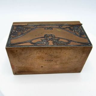 Antique Arts & Crafts Style Copper Chest Trinket Box w/metal design overlay,  NR 8