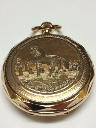 Antique 14k Gold Pocket Watch With Horse Scenery,  74 Grams.  Scrap