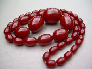 Antique Art Deco Cherry Amber Bakelite Bead Necklace 90.  72 Grams.