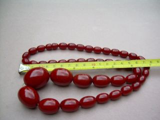 Antique Art Deco Cherry Amber Bakelite Bead Necklace 90.  72 grams. 9