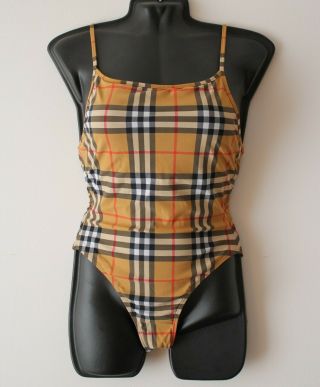 Authentic Burberry Swimsuit Swimwear Vintage Check Camel Size S With Tags