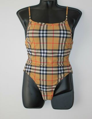 Authentic Burberry Swimsuit Swimwear Vintage check Camel size S with tags 2