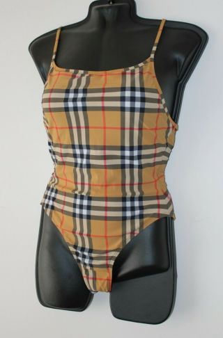Authentic Burberry Swimsuit Swimwear Vintage check Camel size S with tags 3