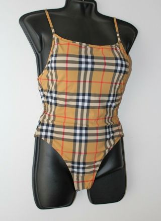 Authentic Burberry Swimsuit Swimwear Vintage check Camel size S with tags 4