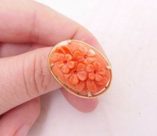 14ct Gold Carved Coral Ring,  Flower Chinese Heavy 14k 585