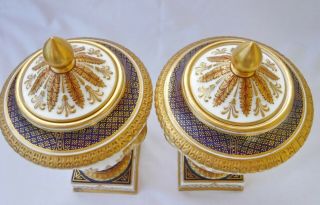 Stunning Pair Wedgwood Antique Bolted Urns,  Cobalt Blue & Heavy Gilt 3