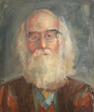 Vintage Oil Painting Impressionist Old Man Portrait