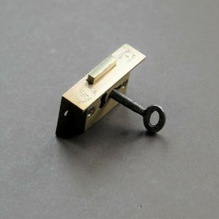 English brass 4 lever cupboard cabinet door furniture lock c/w key New/old stock 2