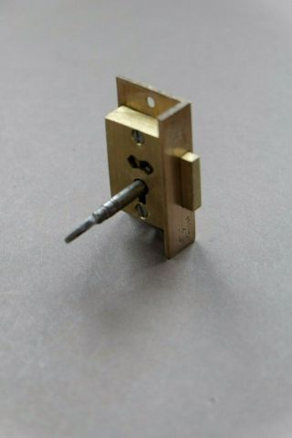 English brass 4 lever cupboard cabinet door furniture lock c/w key New/old stock 3