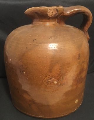 Vintage Antique Whiskey Jug 7 " Stoneware Crock With Cork Moonshine Farmhouse