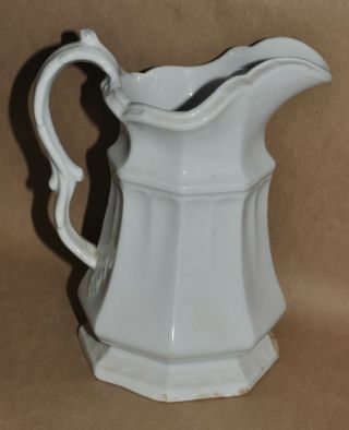 Antique Livesley Powell Co.  Large White Ironstone Pitcher Leaf Design Octagon Nr