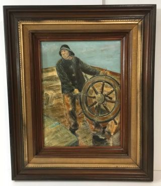 Vintage Painting Sailor Sea Captain Nautical Oil Canvas Framed Signed