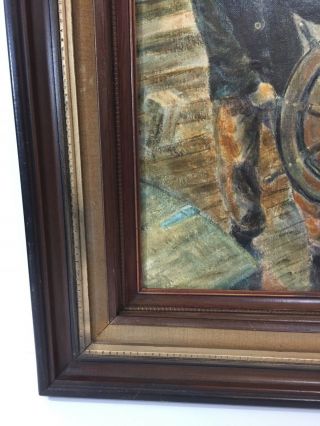 Vintage Painting Sailor Sea Captain Nautical Oil Canvas Framed Signed 8