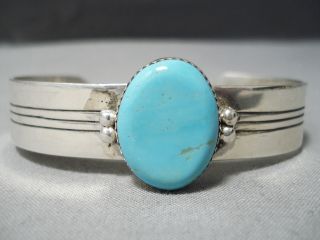 Rare Sky Blue Turquoise Vintage Navajo Sterling Silver Bracelet