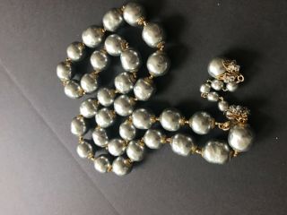 Sign Miriam Haskell Large Silver Baroque Pearls Rhinestone Necklace Jewelry 22”