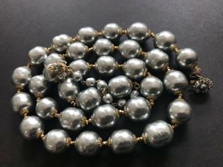 Sign Miriam Haskell Large Silver Baroque Pearls Rhinestone Necklace Jewelry 22” 2
