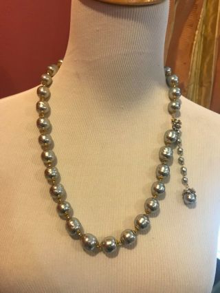 Sign Miriam Haskell Large Silver Baroque Pearls Rhinestone Necklace Jewelry 22” 5