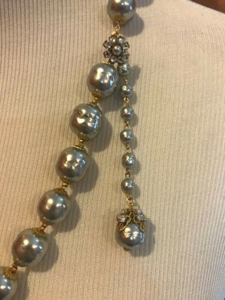 Sign Miriam Haskell Large Silver Baroque Pearls Rhinestone Necklace Jewelry 22” 6